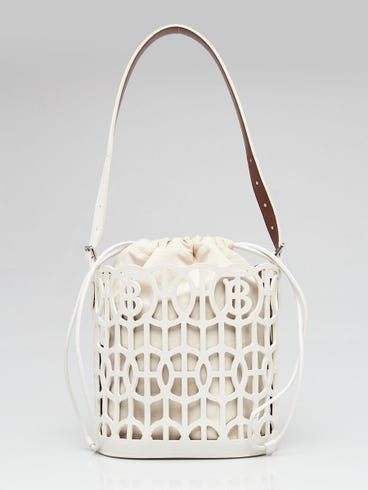 Burberry White Leather Laser Cut Bucket Bag