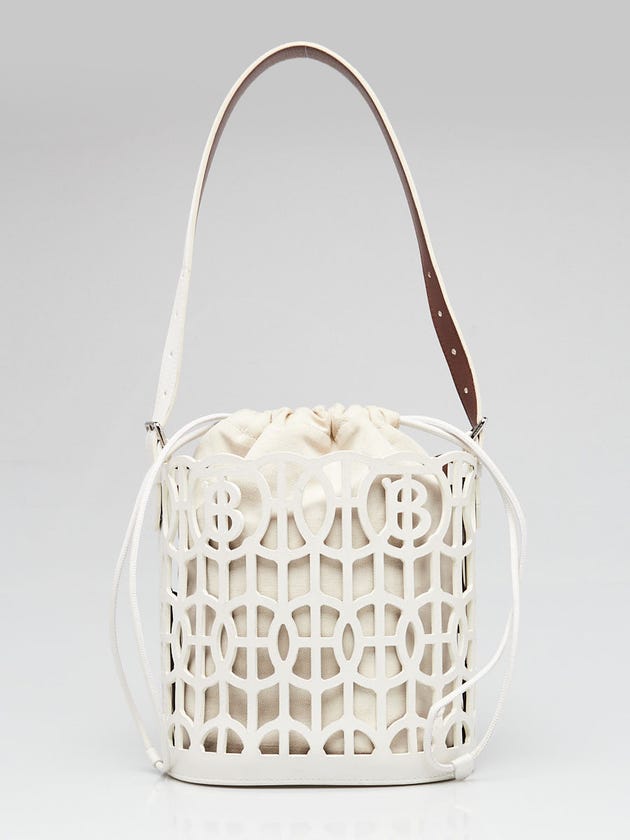 Burberry White Leather Laser Cut Bucket Bag