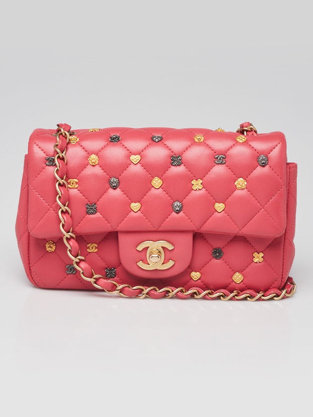 Chanel Pink Quilted Lambskin Leather 18k Lucky Charms Rectangular Mini Flap Bag