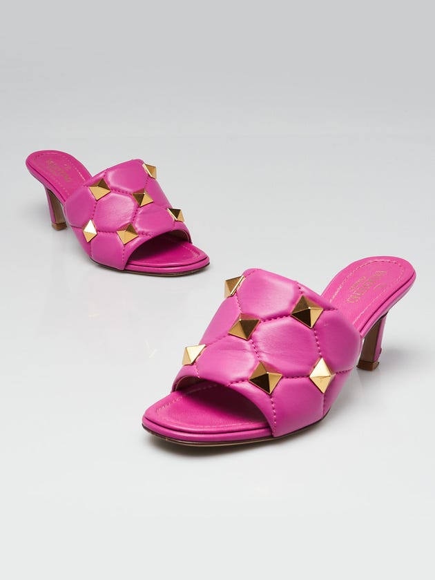 Valentino Purple Quilted Leather Roman Rockstud Slide Sandals Size 6/36.5