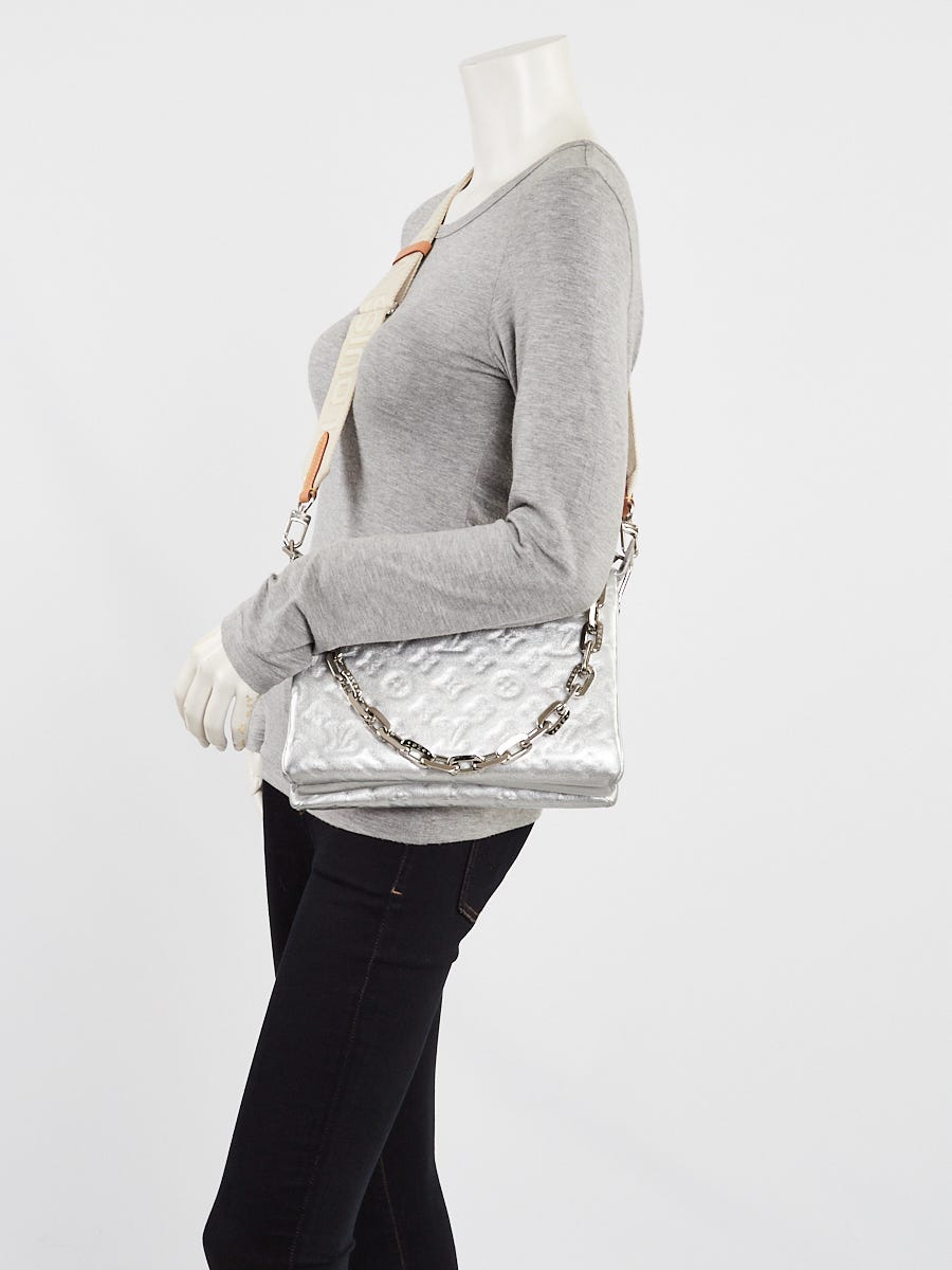 Louis Vuitton Silver Monogram Embossed Lambskin Leather Coussin PM Bag