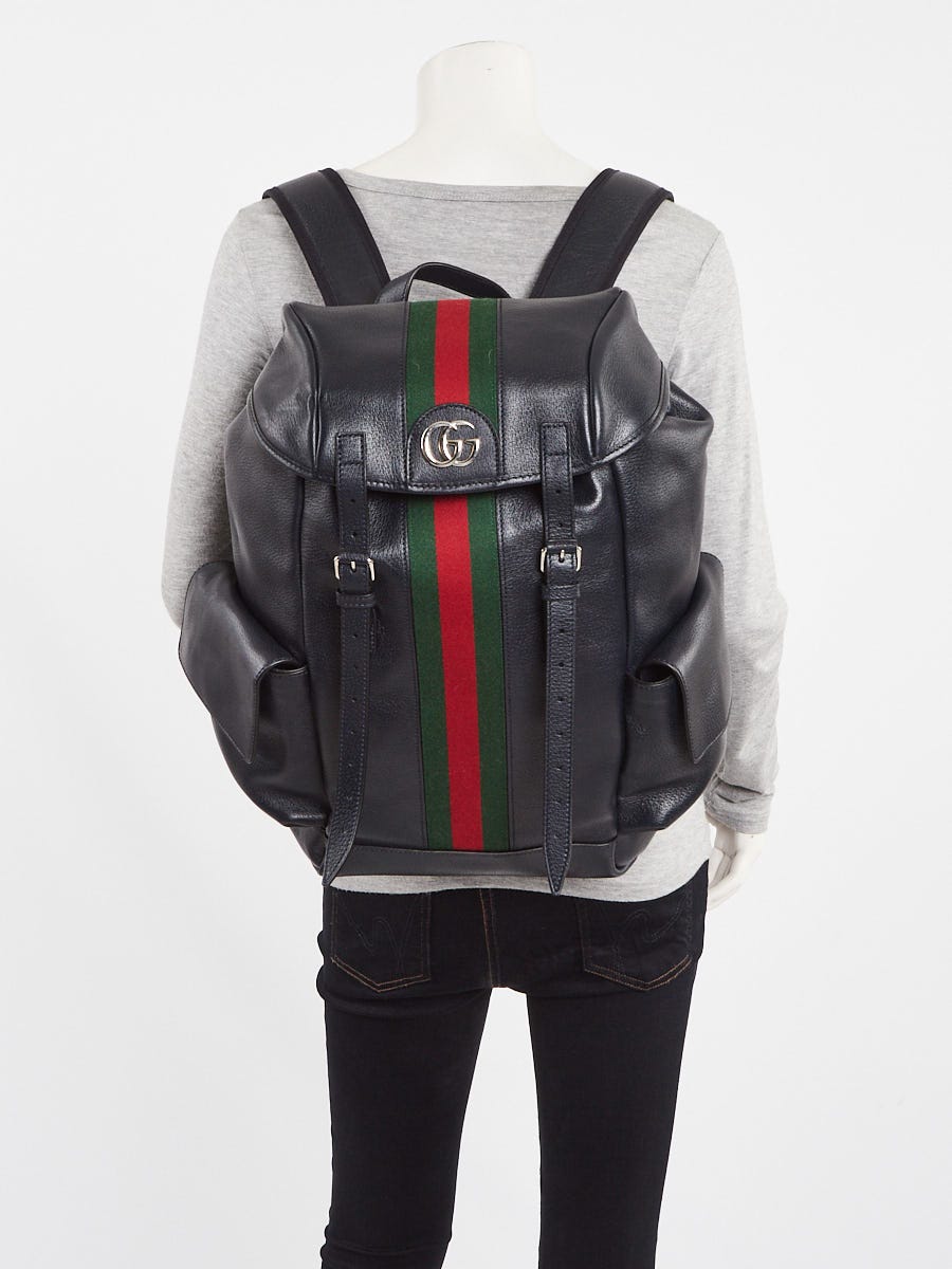 Gucci Navy Blue Leather Ophidia Medium Backpack Bag