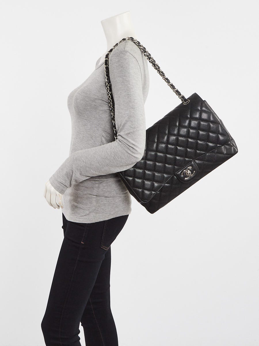 Chanel Black Quilted Caviar Leather Classic Maxi Double Flap Bag