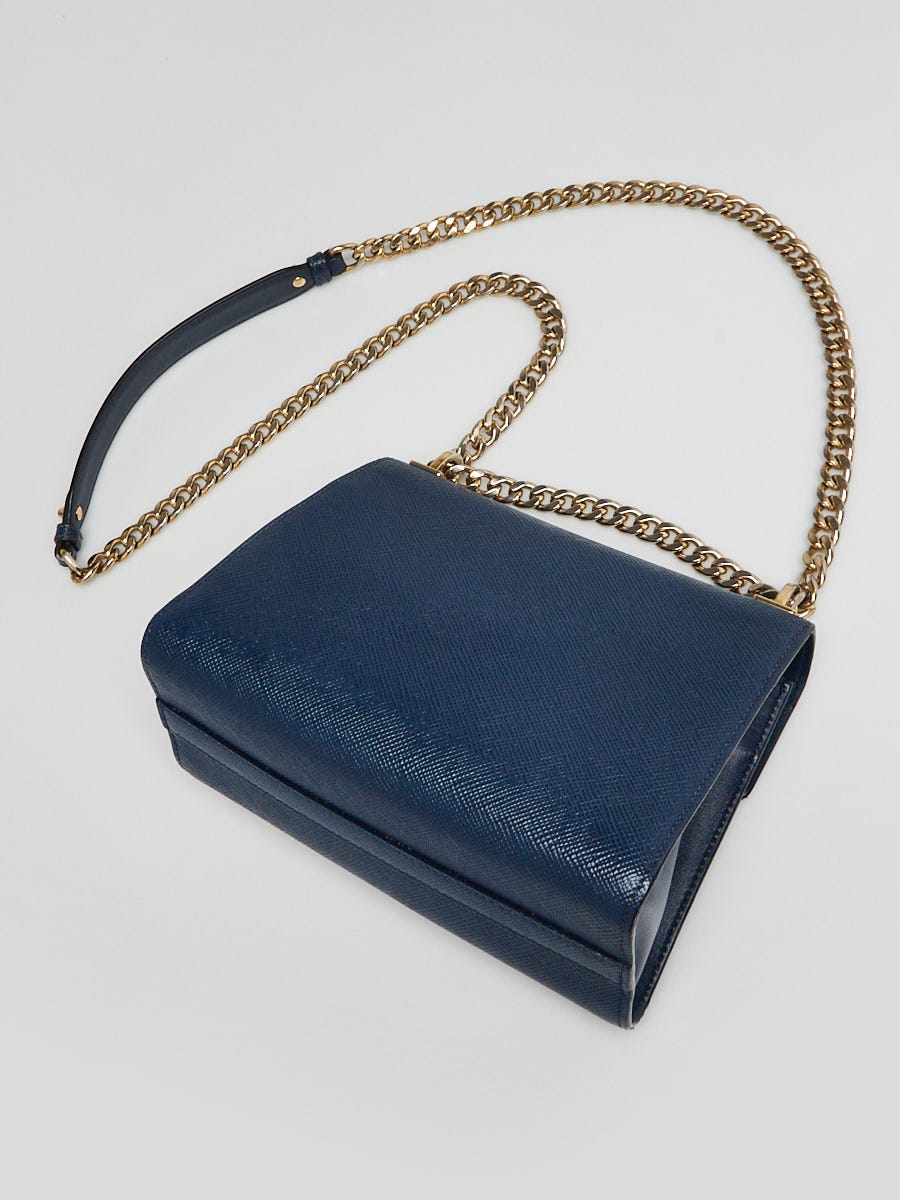Prada Blue Saffiano Cuir Leather Bag 1BD127 | Yoogi's Closet