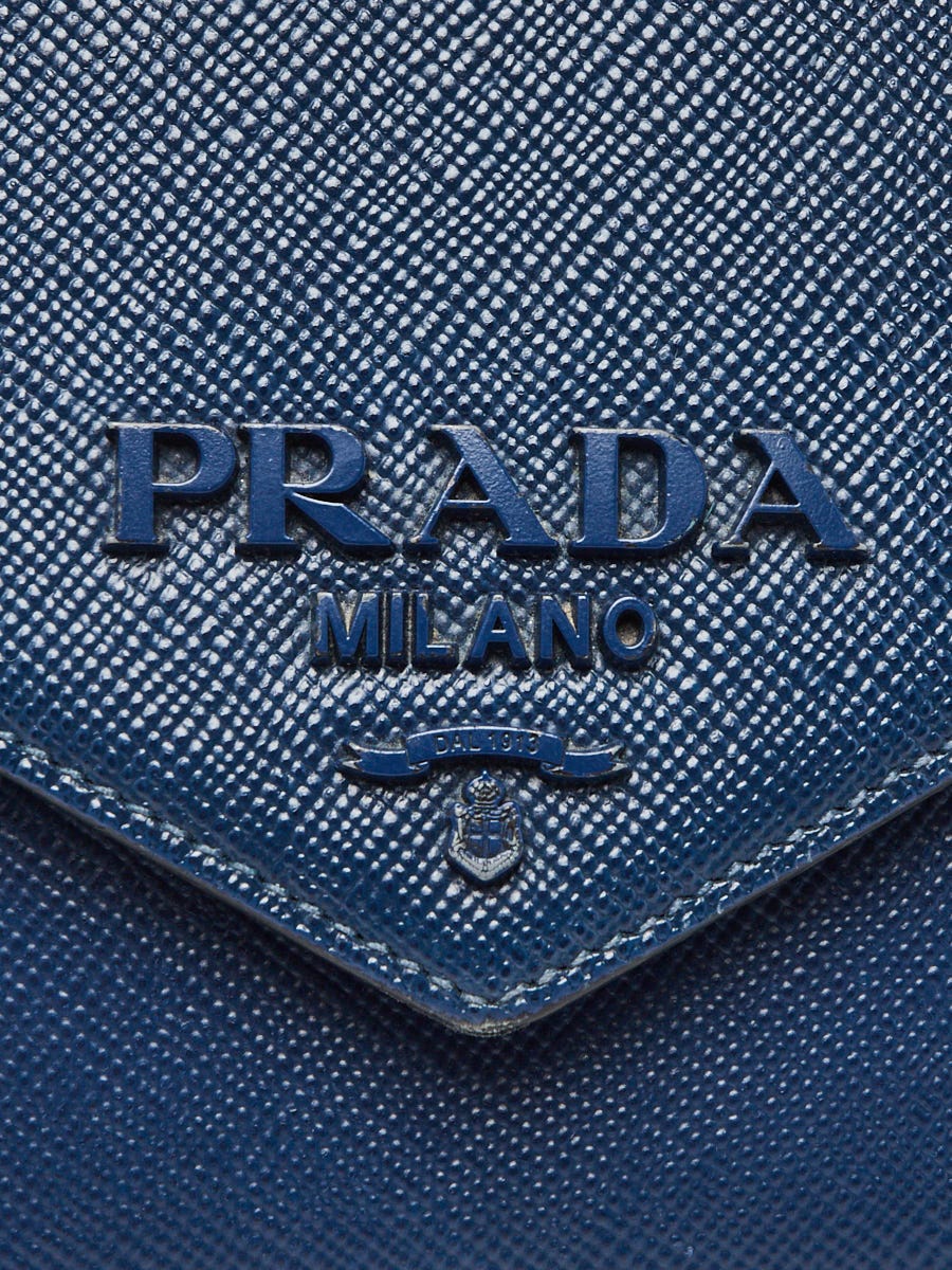 Prada Blue Saffiano Cuir Leather Bag 1BD127 | Yoogi's Closet