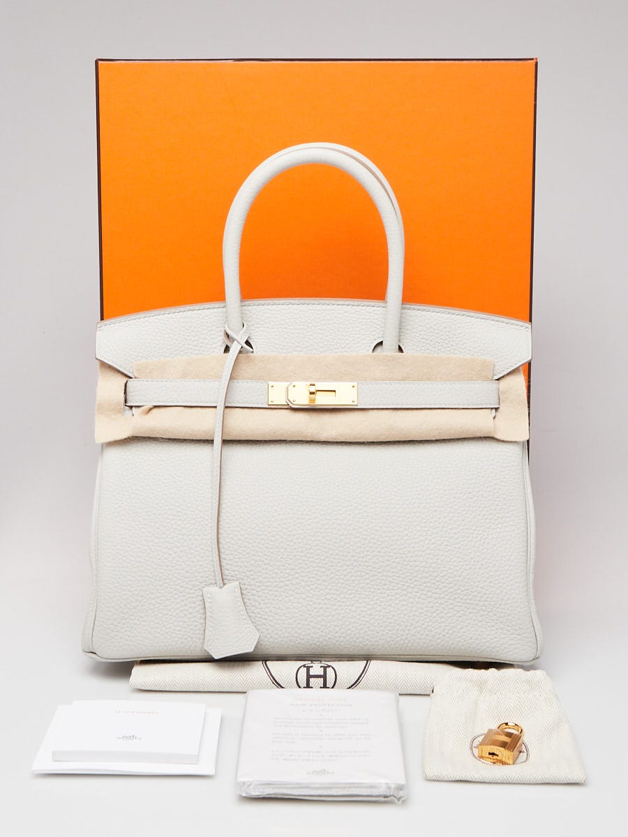 Hermes 30cm Gris Perle Togo Leather Gold Plated Birkin Bag