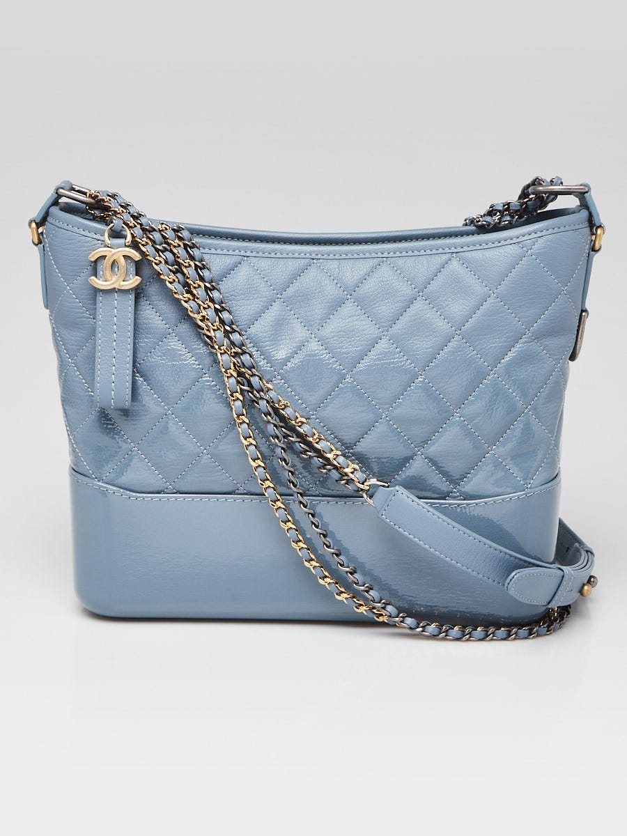 Chanel Blue Quilted Goatskin and Patent Leather Medium