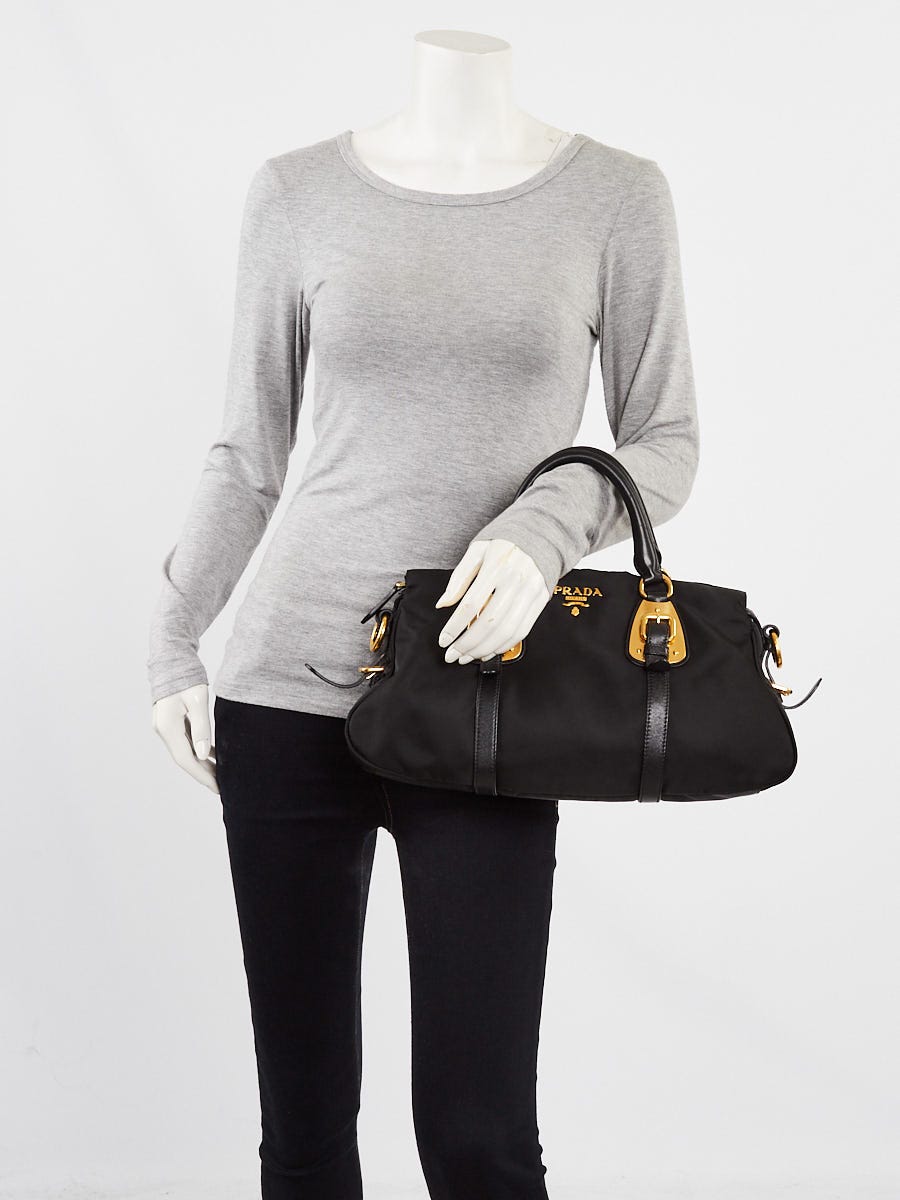 Prada Black Tessuto Nylon/Soft Calfskin Leather Satchel Bag BN1903