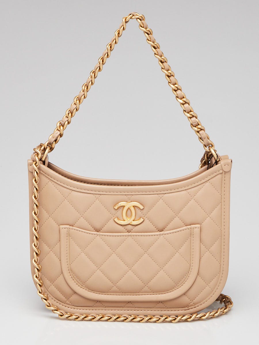 Chanel Dark Beige Quilted Lambskin Leather Curvy Mood Hobo Bag