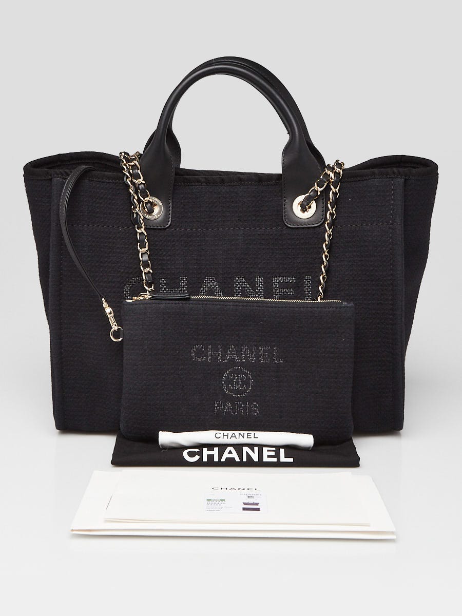 Chanel Black Mixed Fibers Small Deauville Shopping Tote Bag