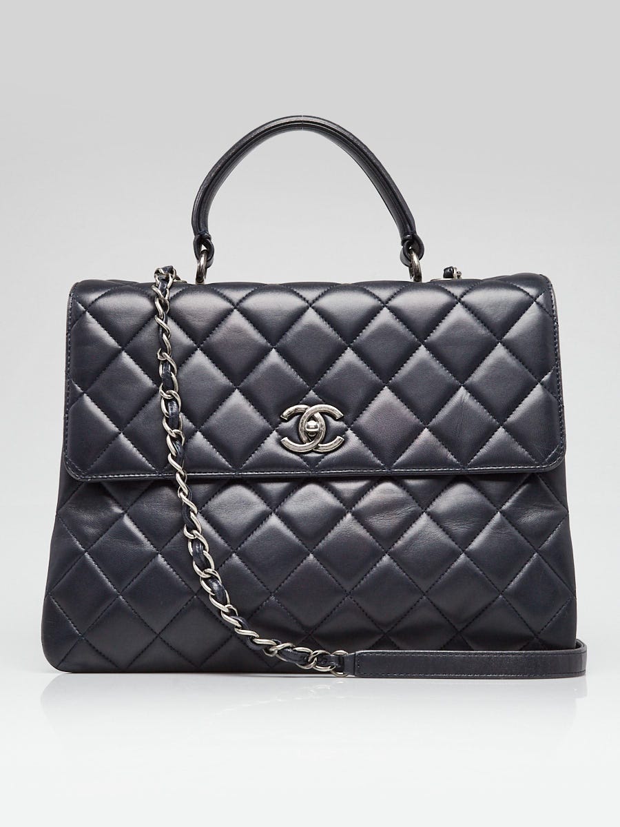 Chanel Navy Blue Quilted Lambskin Leather Large Trendy Bag Yoogi s Closet