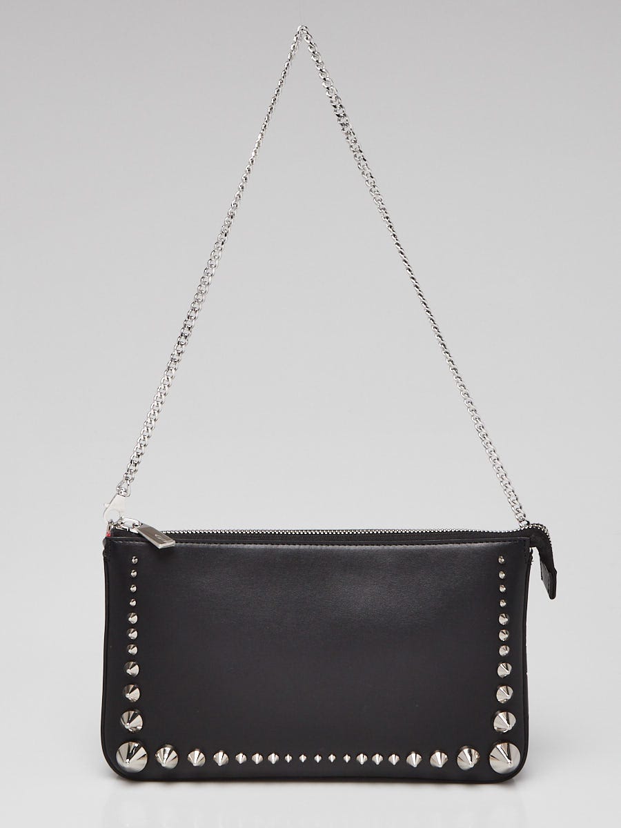 新品未使用 Christian Louboutin バッグ Christian Louboutin Black Leather Loubila Spikes Pochette