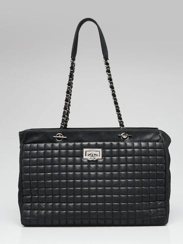 Chanel Black Bubble Quilt Iridescent Calfskin Leather CC Lock Tote Bag