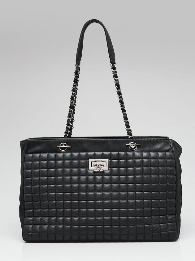 Chanel Black Bubble Quilt Iridescent Calfskin Leather CC Lock Tote Bag