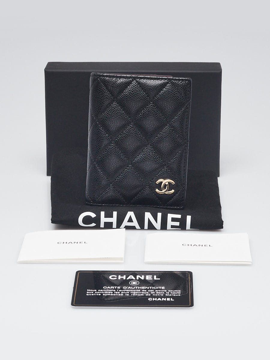 CHANEL Compact Wallet Caviar Skin Leather Black A13497 Purse