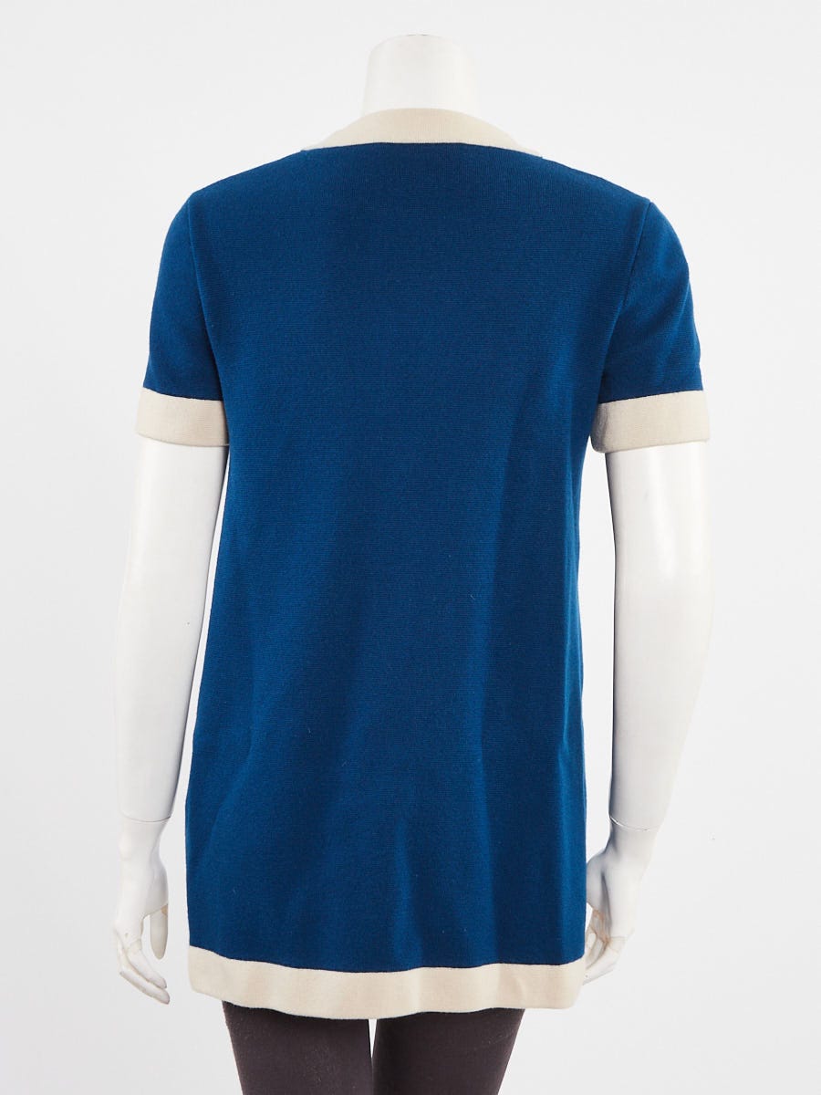 Gucci Blue/White Wool GG Pocket Short Sleeve Mini Dress Size M