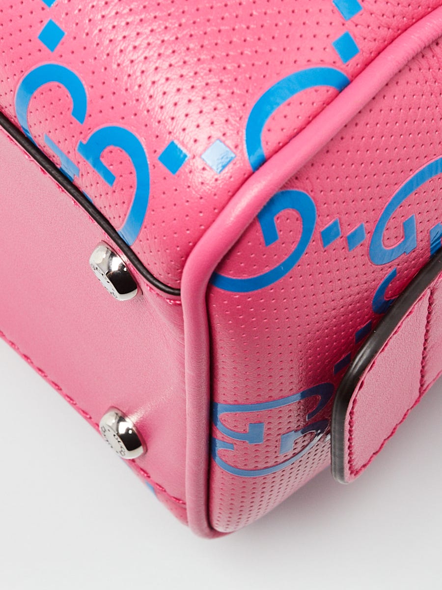 Gucci Pink/Blue GG Perforated Leather Shoulder Duffle Bag