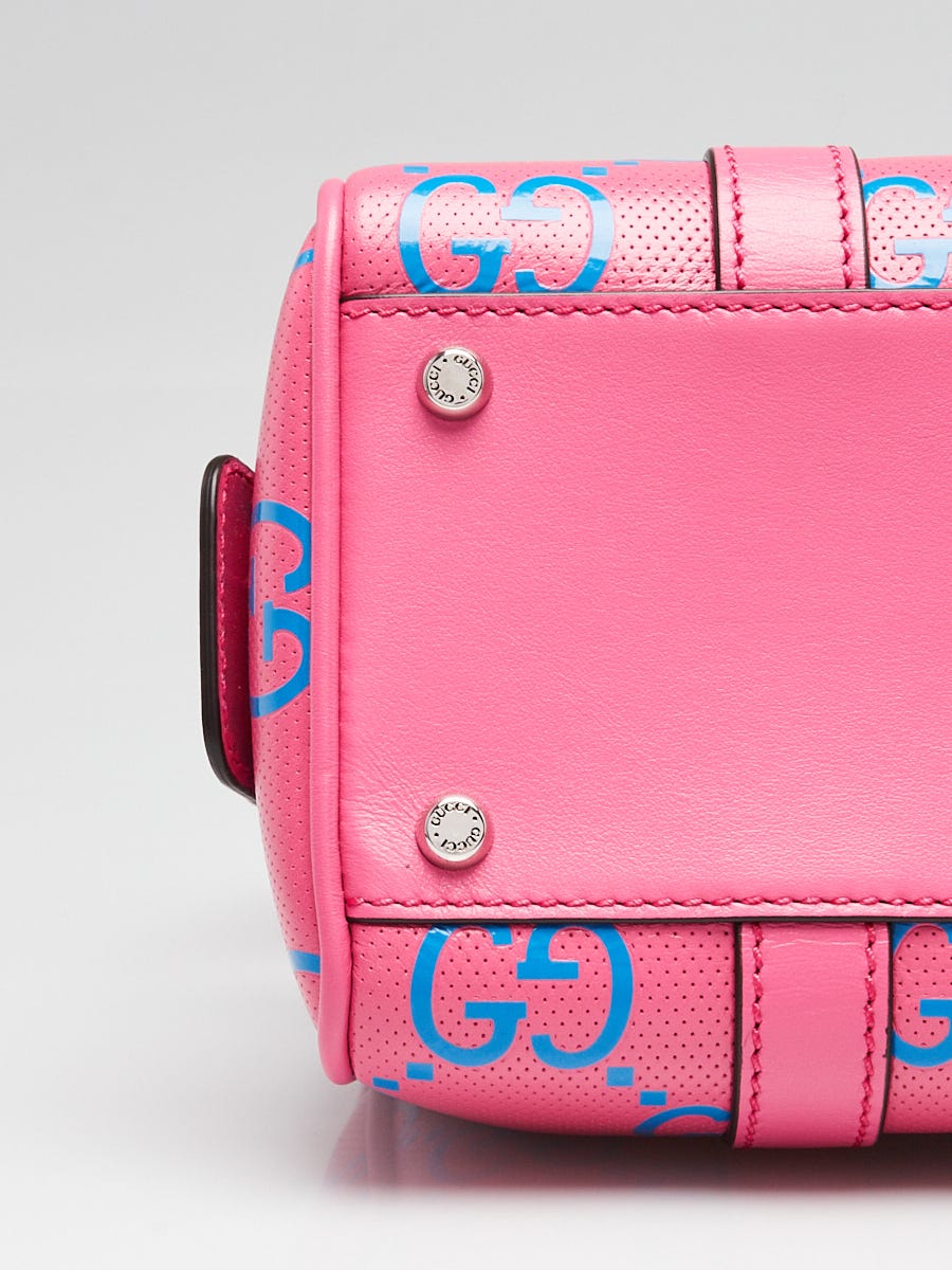 Gucci Pink/Blue GG Perforated Leather Shoulder Duffle Bag