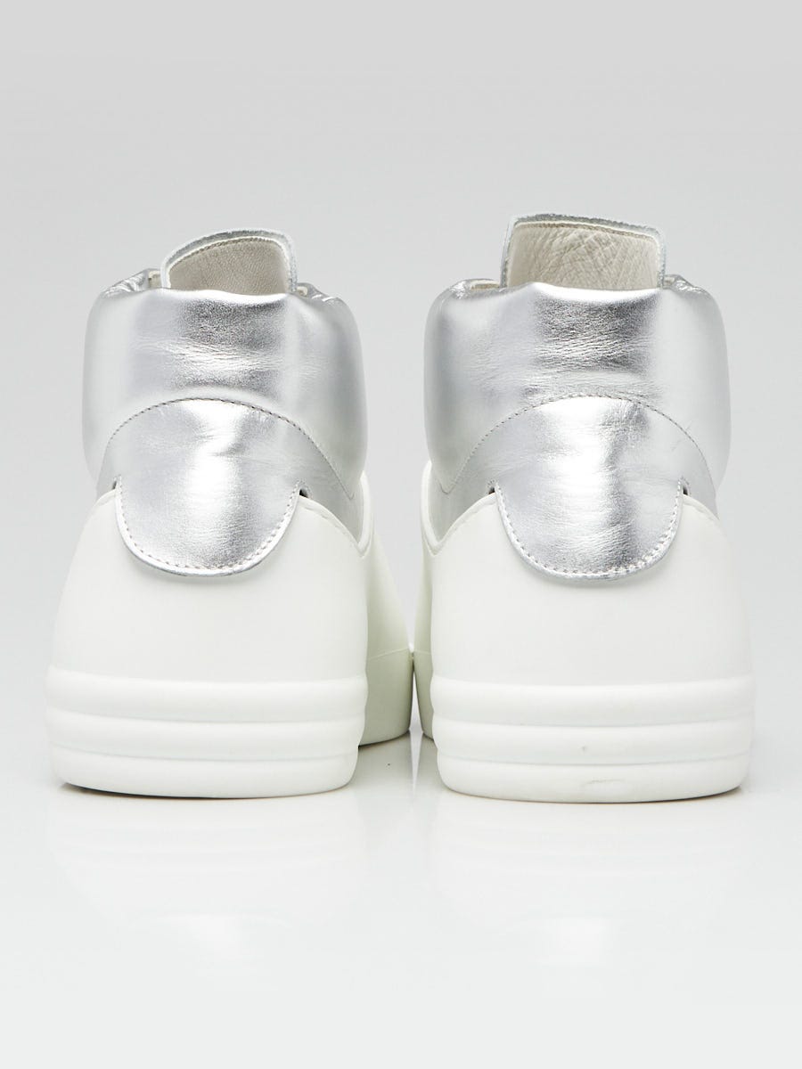 Chanel White/Silver Leather/Rubber High Top Sneakers Size 11