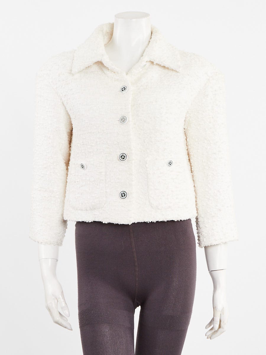 す*ず様 CHANEL ホワイト クロップドジャケット Chanel White Tweed La Pausa Cropped Jacket Size 6/38 | Yoogi's Closet