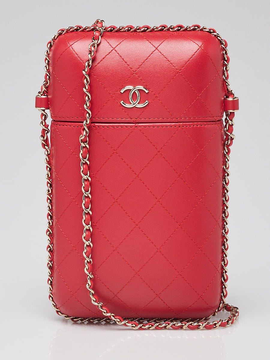 Chanel Red Quilted Lambskin Leather Phone Holder with Chain  Chanel Red Quilted Crossbody Bag with Chain main image 0