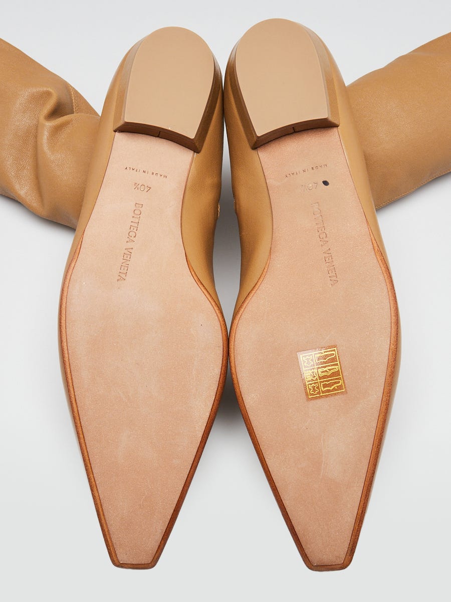 Bottega Veneta Fudge Brown Smooth Leather Cocktail Stretch Over The Knee Boots Size 10/40.5