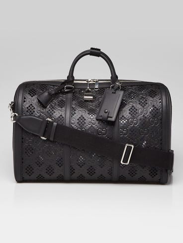 Gucci Black GG Perforated Embossed Leather Duffle Bags