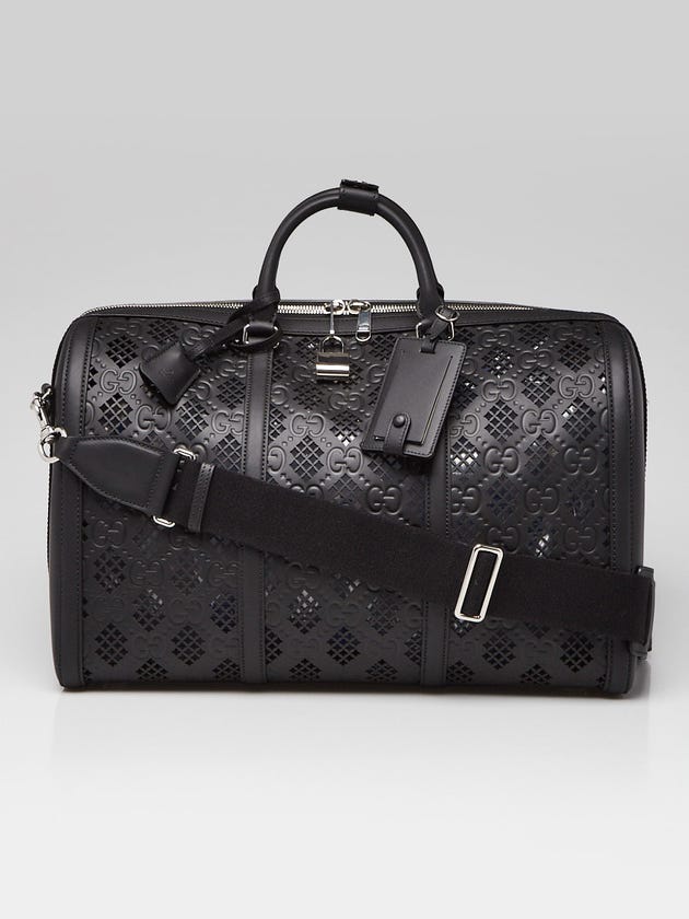 Gucci Black GG Perforated Embossed Leather Duffle Bags