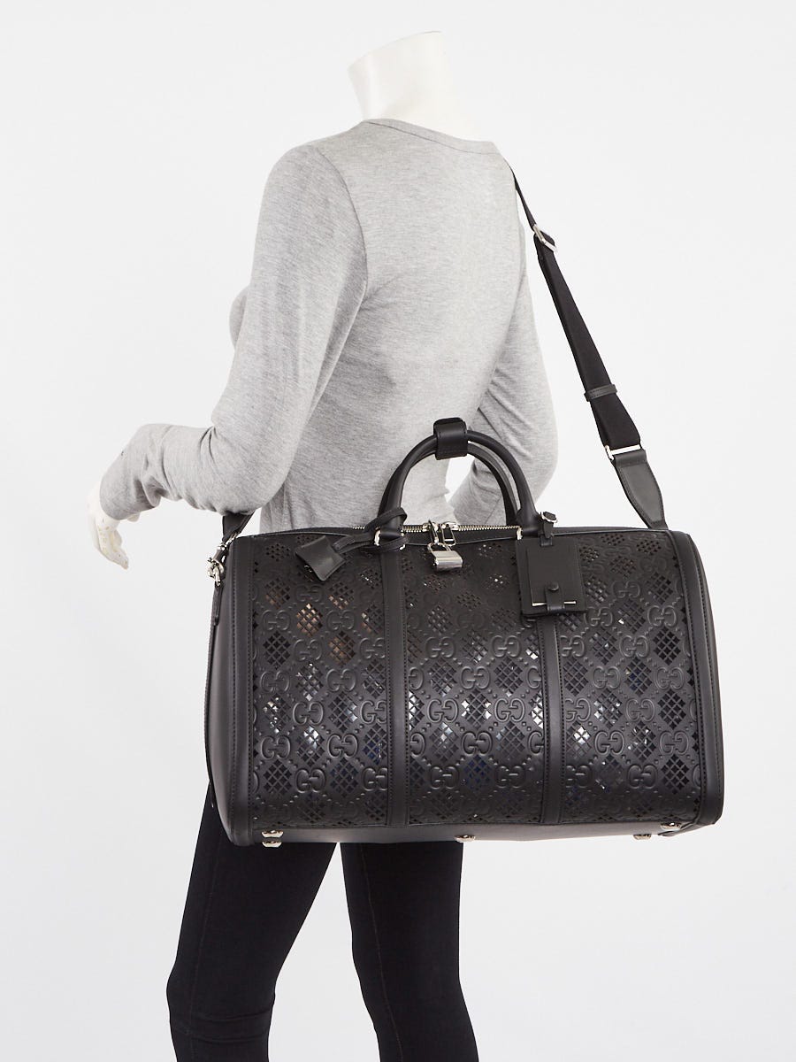 Gucci Black GG Perforated Embossed Leather Duffle Bags 