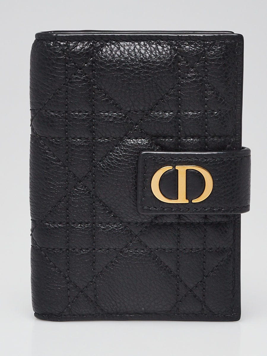 Christian Dior Black Cannage Quilted Leather Caro Dandelion Card