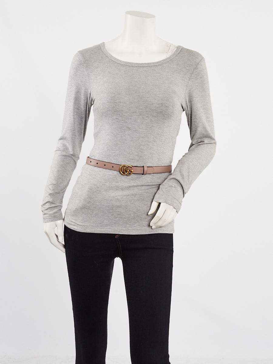 Gucci Beige Leather Double G Thin Belt Size 65/26