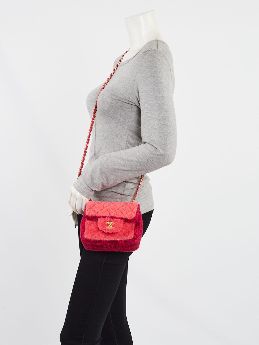 Chanel Fuchsia Shearling and Tweed Square Mini Flap Bag