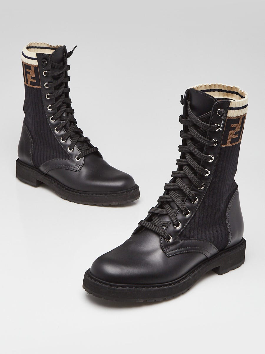 Fendi rockoko leather and knit combat boots best sale