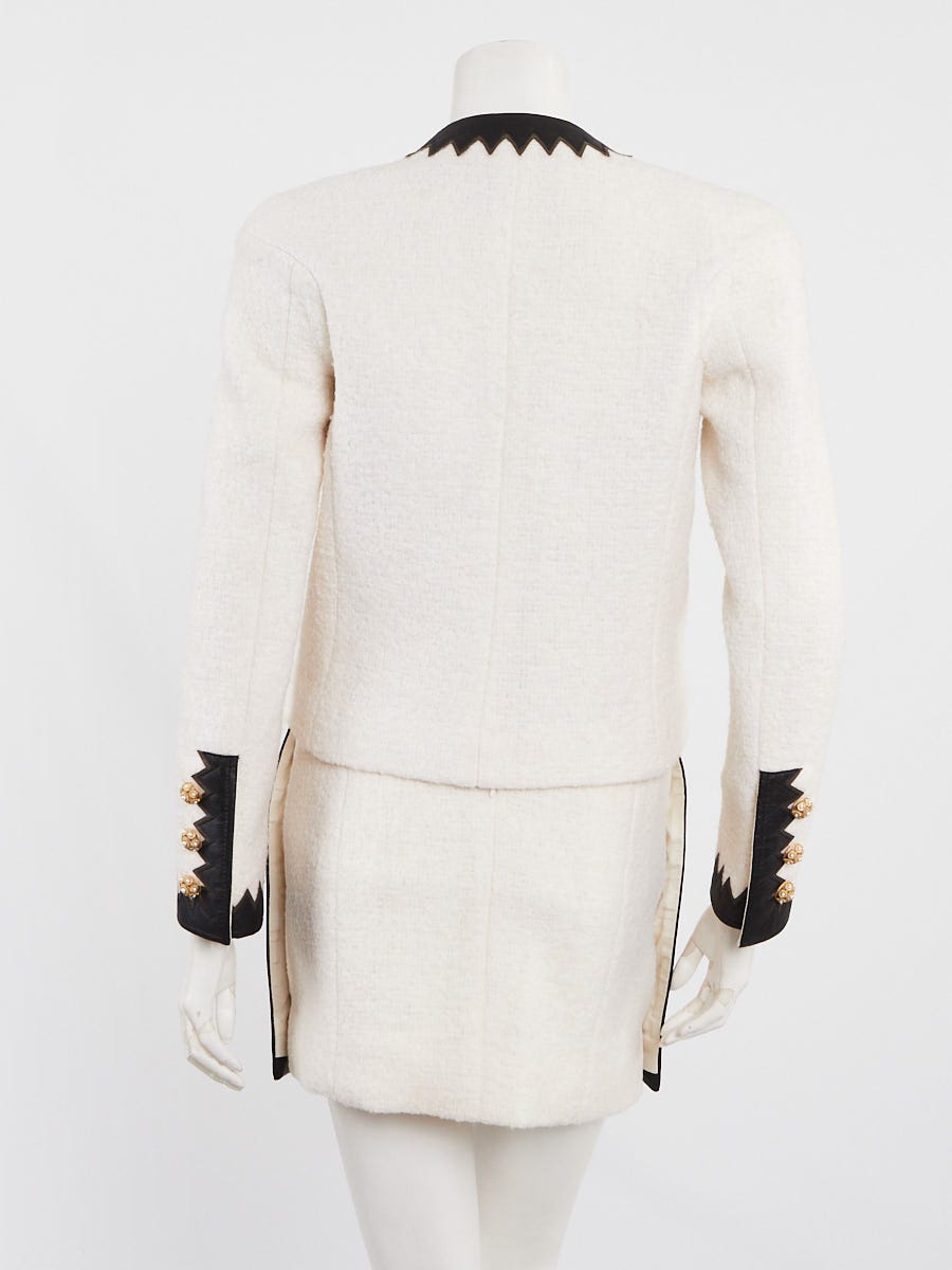 Chanel White/Black Wool/Leather Paris-Salzburg Skirt Suit