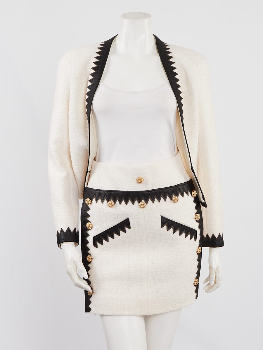 Chanel White/Black Wool/Leather Paris-Salzburg Skirt Suit