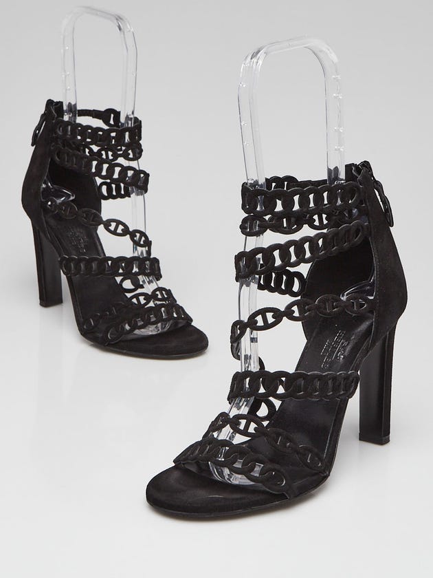 Hermes Black Suede Naide Chaine d'Ancre Sandals Size 6.5/37