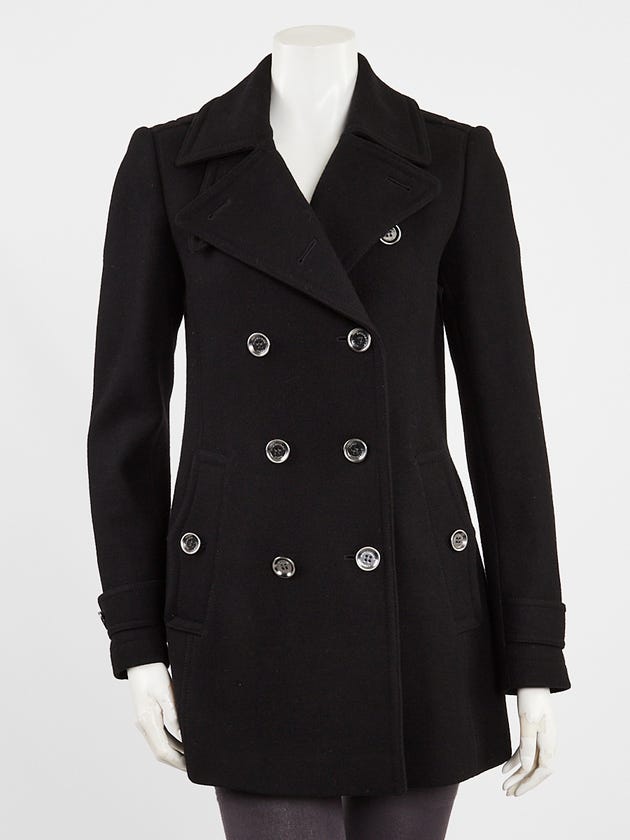 Burberry Black Wool Pleated Pea Coat Size 4/38 | Yoogi's Closet Burberry Black Wool Pleated Pea Coat Size 4/38 | Yoogi's Closet