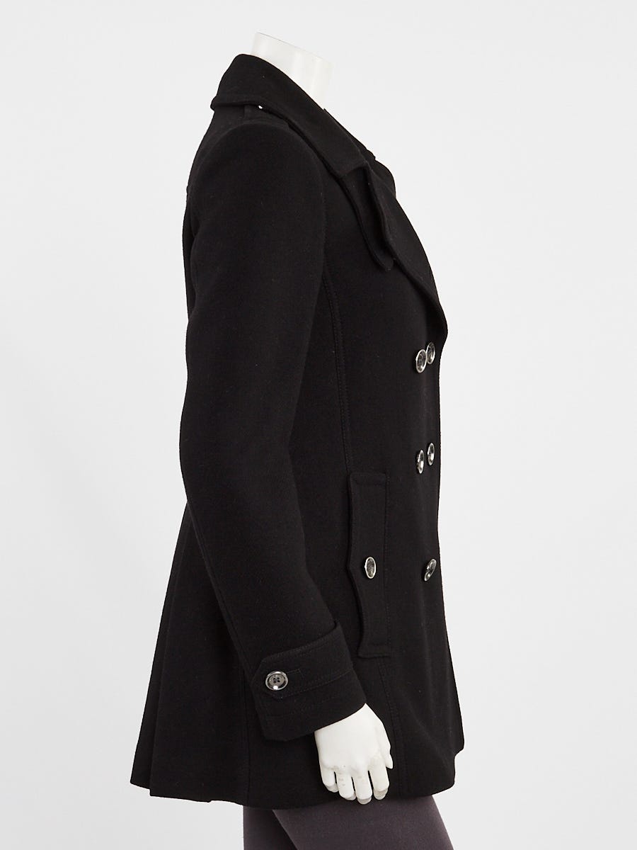 Burberry Black Wool Pleated Pea Coat Size 4/38 | Yoogi's Closet