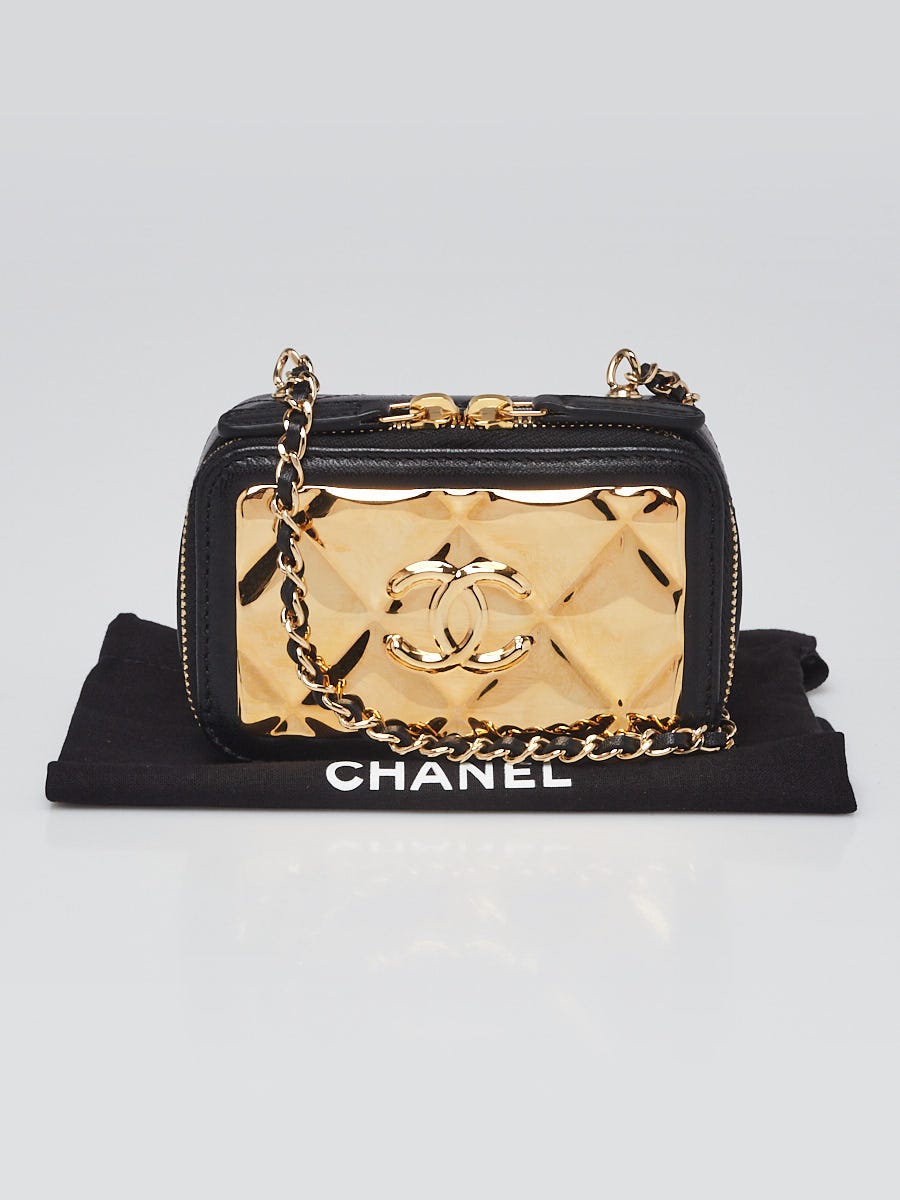 Chanel Black Quilted Leather Gold Plate Mini Vanity Case Bag