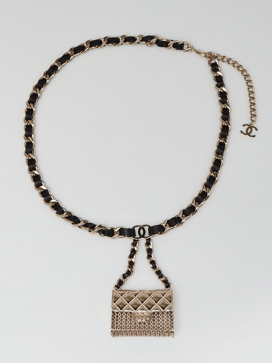 Chanel Goldtone Metal Black Leather Chain Flap Bag Charm 