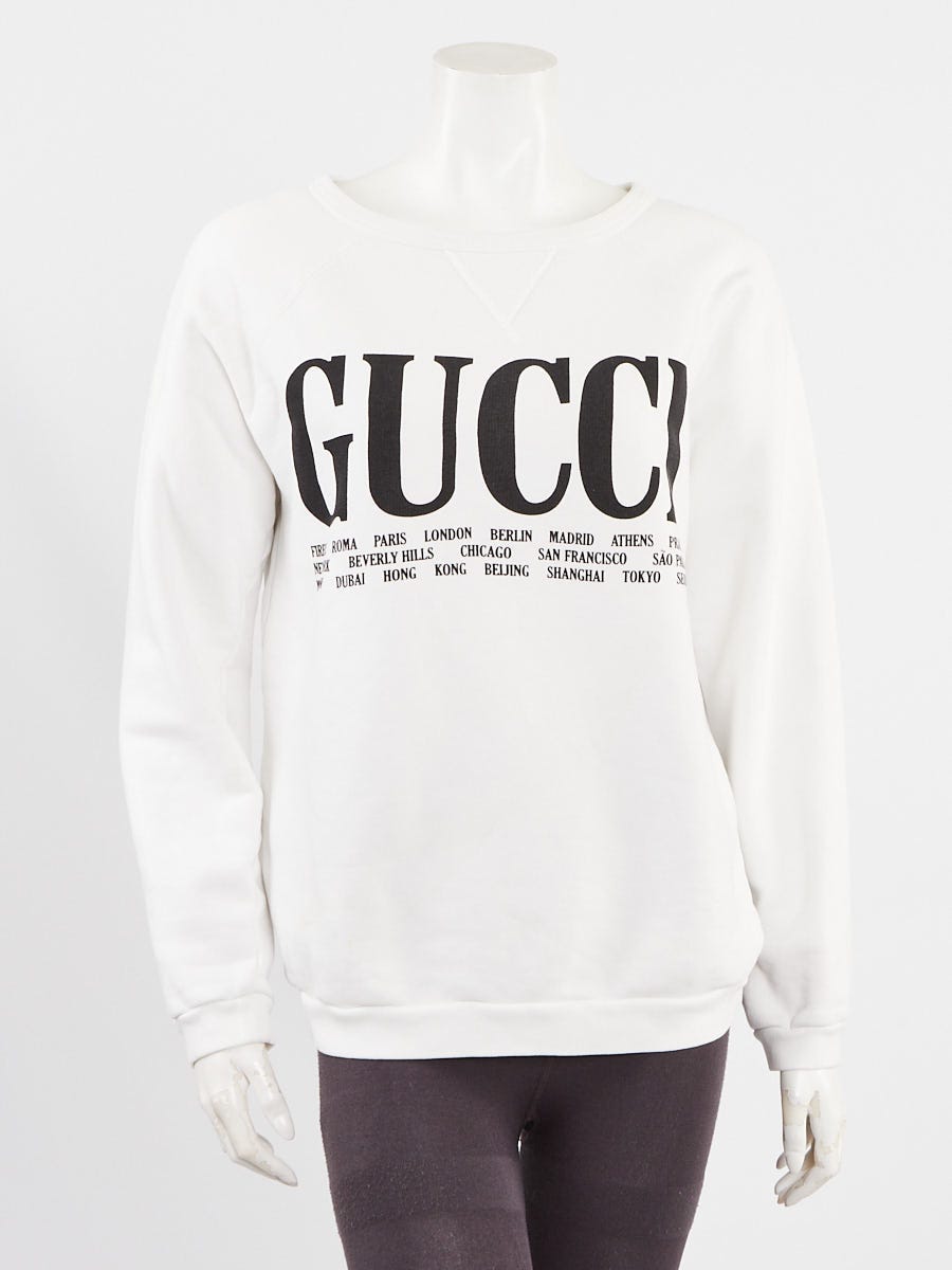 Gucci White Black Cotton Cities Graphic Print Crewneck Sweatshirt Size XS Yoogi s Closet