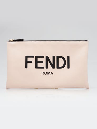 Fendi Pink Leather Zip Flat Pouch