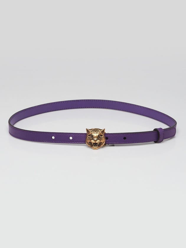 Gucci Purple Leather Tiger Head Buckle Thin Belt Size 75/30
