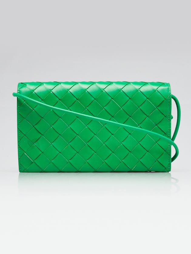 Bottega Veneta Parakeet Intrecciato Woven Nappa Leather Wallet On Strap Bag