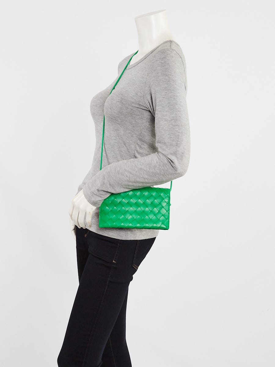 Bottega Veneta Parakeet Intrecciato  Woven Nappa Leather Wallet On Strap Bag