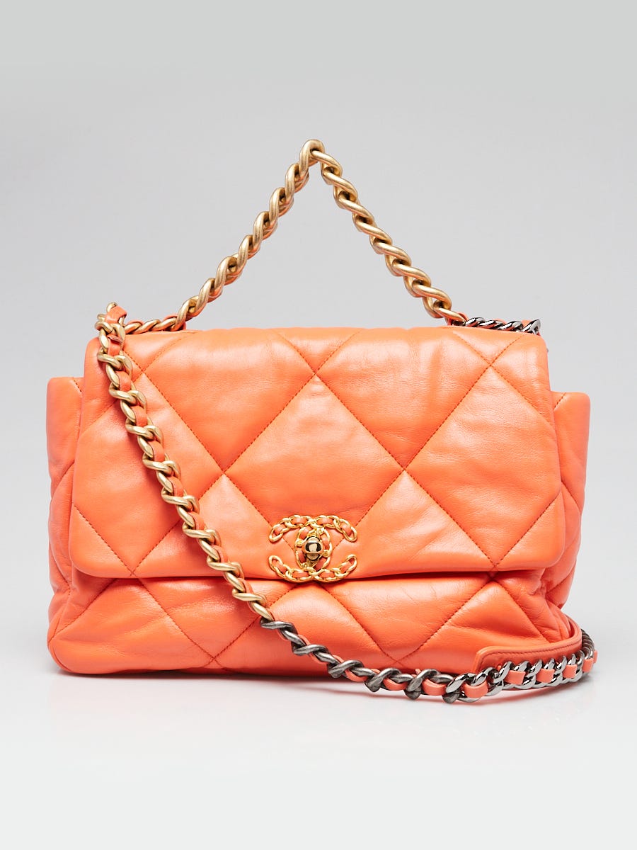 Chanel Orange Quilted Lambskin Leather Large Chanel 19 Bag