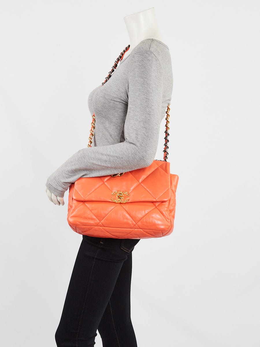 Chanel Orange Quilted Lambskin Leather Large Chanel 19 Bag