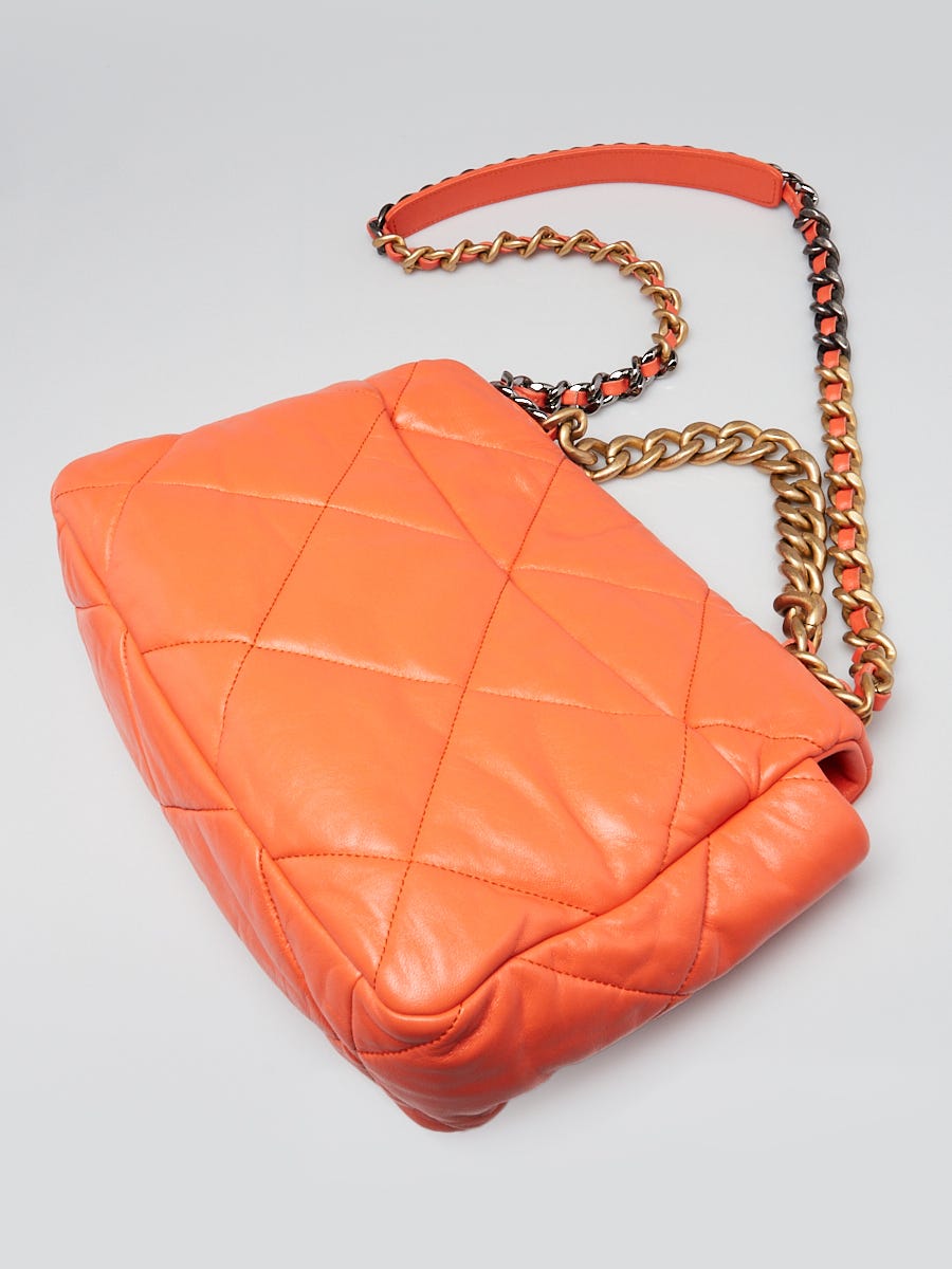 Chanel Orange Quilted Lambskin Leather Large Chanel 19 Bag