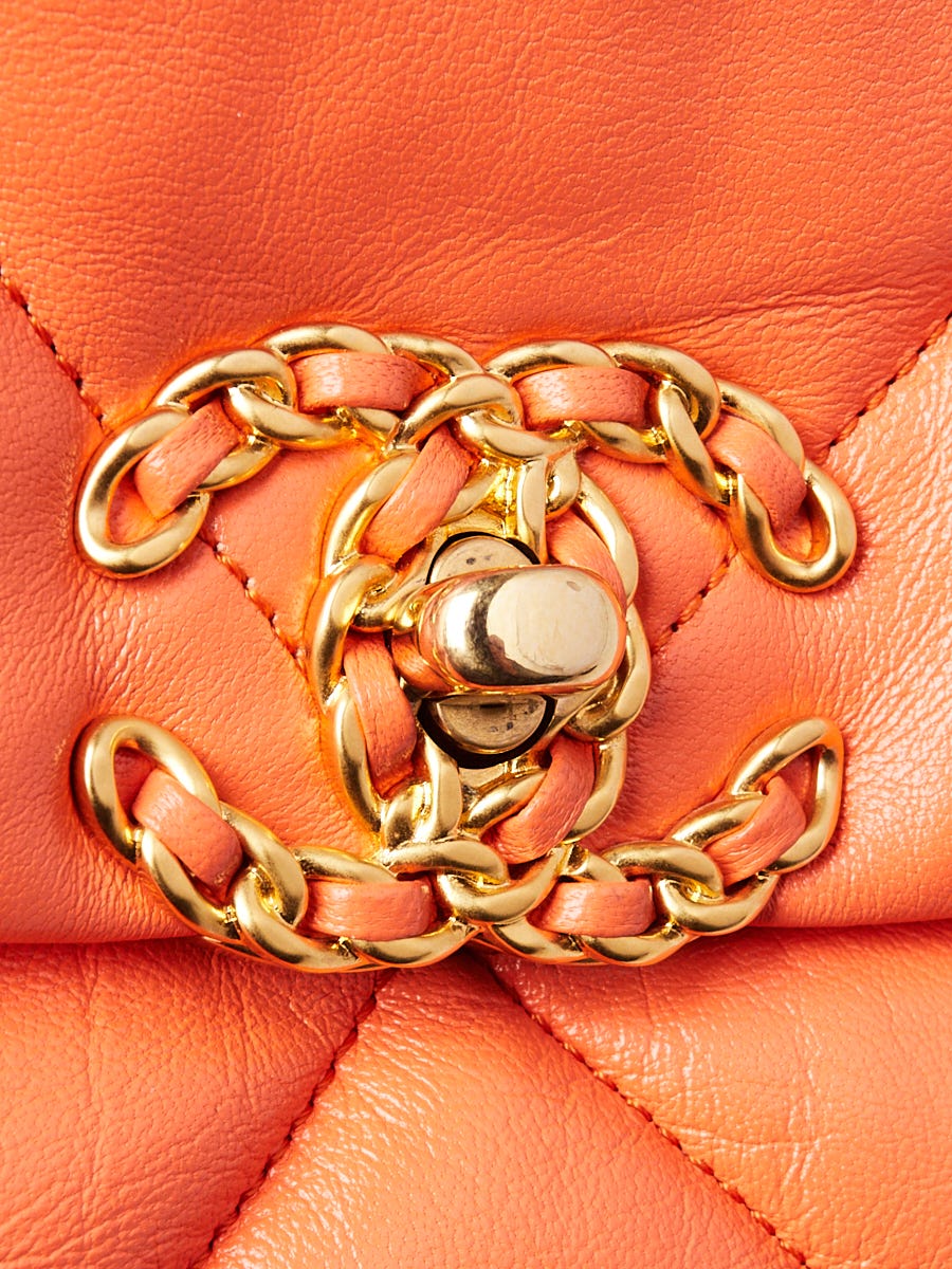 Chanel Orange Quilted Lambskin Leather Large Chanel 19 Bag