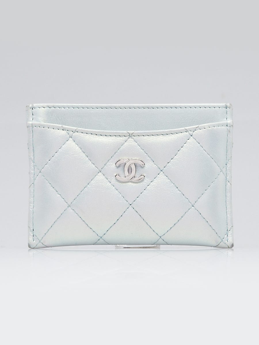 Chanel Light Blue Metallic Quilted Lambskin Leather CC Card Holder